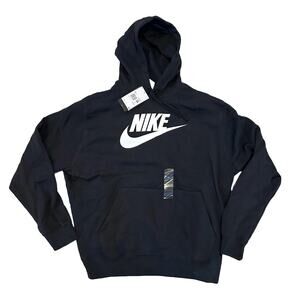 NEW Men's 2XL XXL TALL Nike Club Fleece Pullover Black Graphic Logo Hoodie